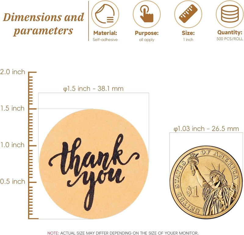 WOYAOBD 500Pcs Thank You Stickers for Packaging, 1.5 Inch Self-Adhesive Envelope Sticker for Small Business, Gifts, Weddings, Party, Boutiques, Label Stickers - Image 3